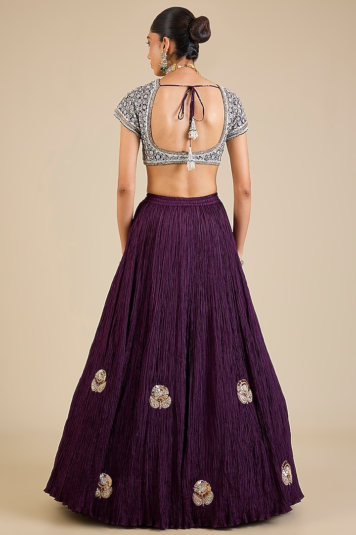Purple Silk Embroidered Bridal Lehenga Set by Faabiiana at Pernia's Pop Up Shop