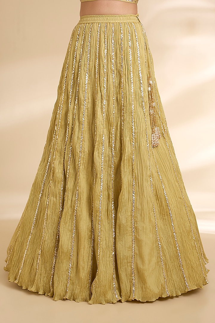 Mehendi Green Silk Embroidered Bridal Lehenga Saree Set by Faabiiana at Pernia's Pop Up Shop