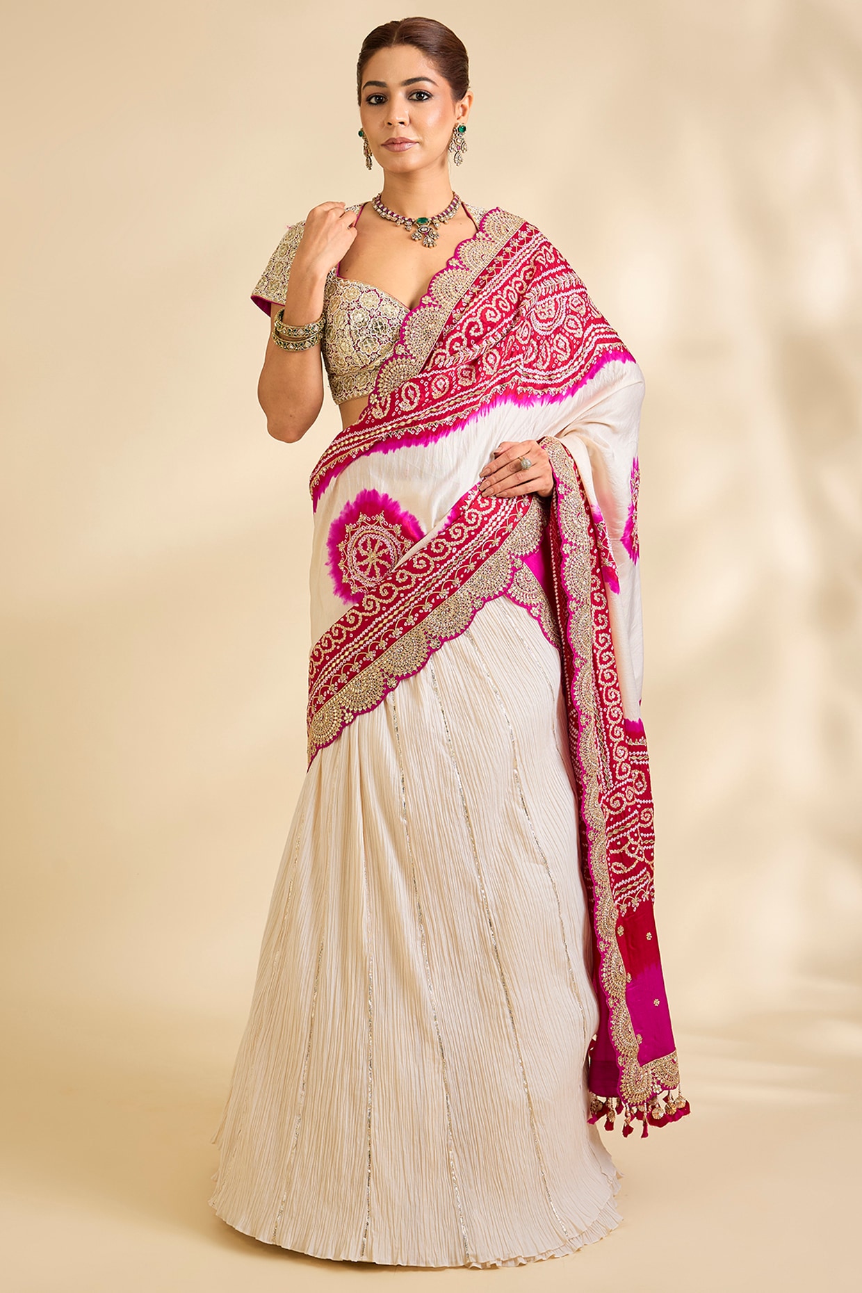 Faabiiana Ivory Silk Lehenga Style Saree Set
