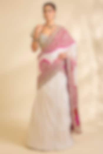 Ivory Silk Lehenga Style Bridal Saree Set by Faabiiana at Pernia's Pop Up Shop