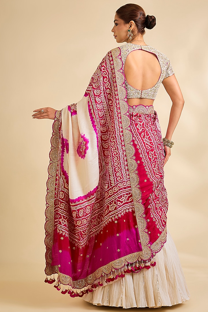 Ivory Silk Lehenga Style Bridal Saree Set by Faabiiana at Pernia's Pop Up Shop