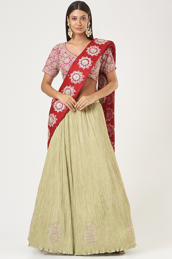 Gold Crushed Silk Bridal Lehenga Set by Faabiiana at Pernia's Pop Up Shop