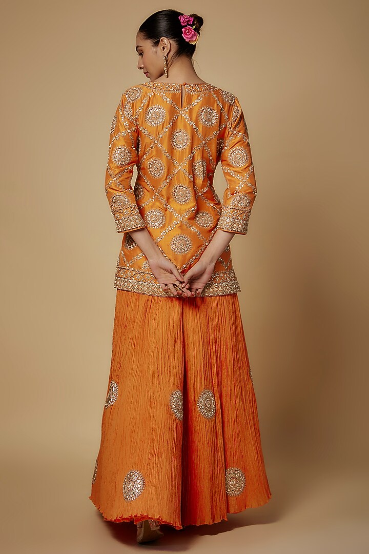 Orange Silk Crushed Gota Patti Work Bridal Sharara Set by Faabiiana at Pernia's Pop Up Shop
