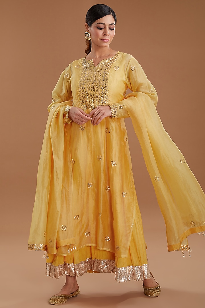 Mustard Yellow Cotton Bridal Sharara Set by Faabiiana at Pernia's Pop Up Shop