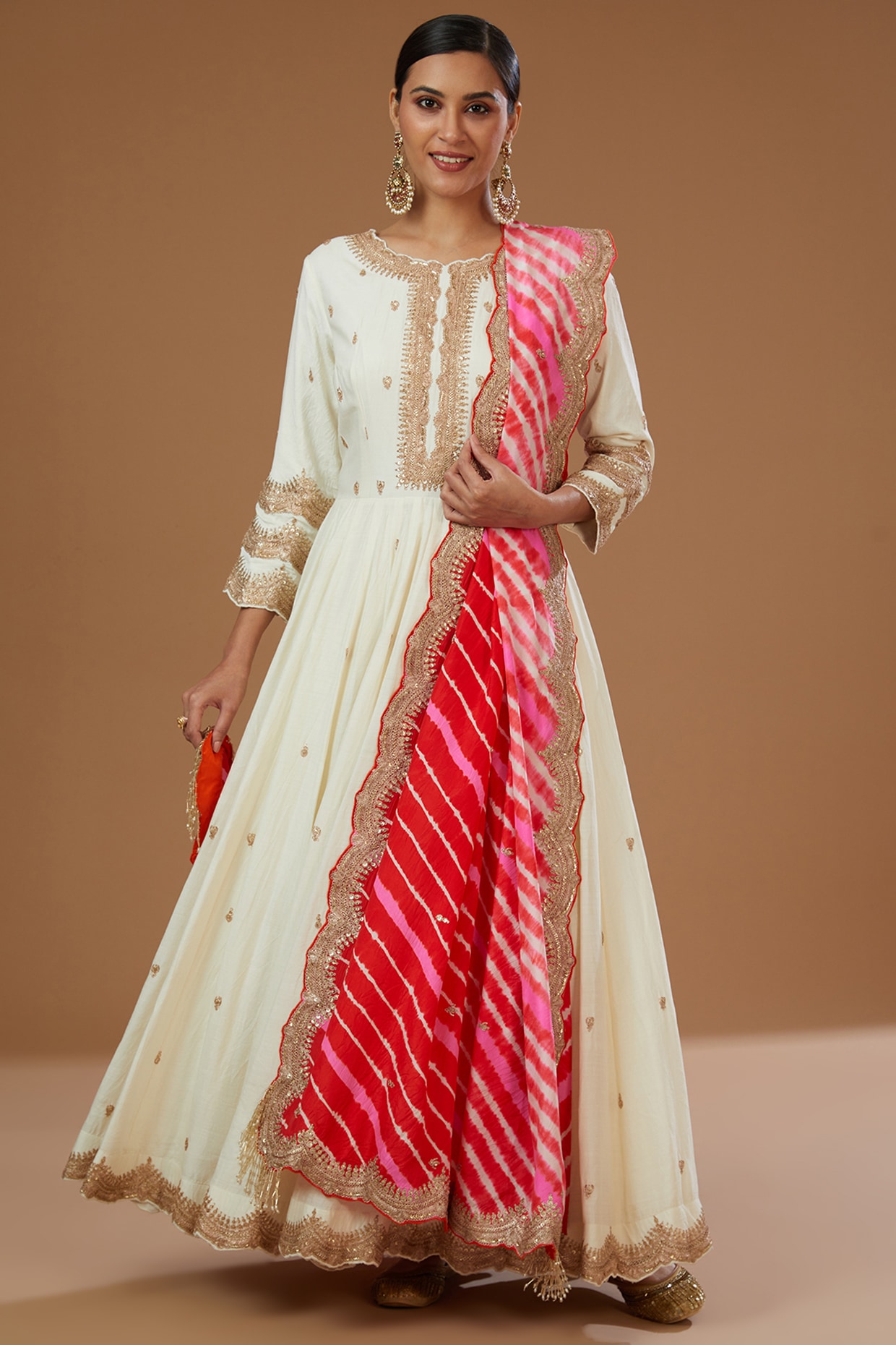 Ivory Moonga Silk Gota Embroidered Anarkali Set by Faabiiana at Pernia's  Pop Up Shop 2026