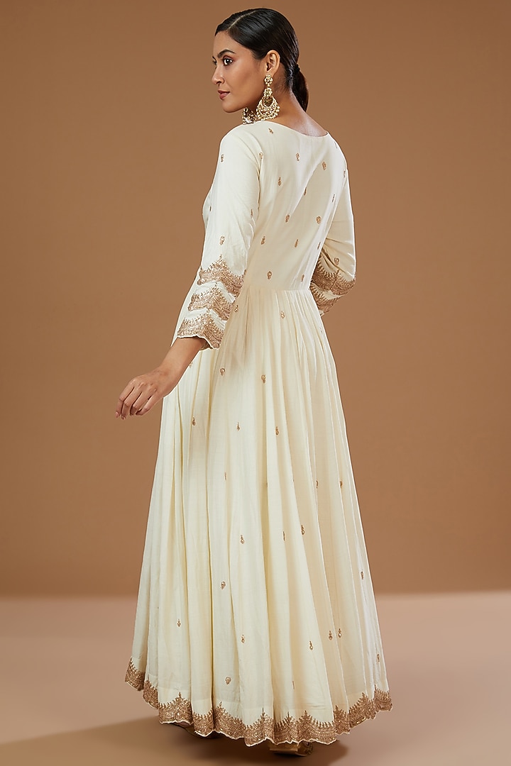 Ivory Moonga Silk Gota Embroidered Bridal Anarkali Set by Faabiiana at Pernia's Pop Up Shop