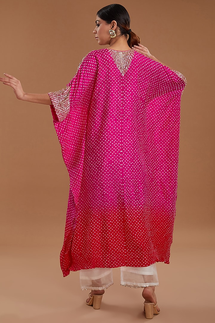 Pink Silk Shaded Gota Embroidered Kaftan Set by Faabiiana at Pernia's Pop Up Shop