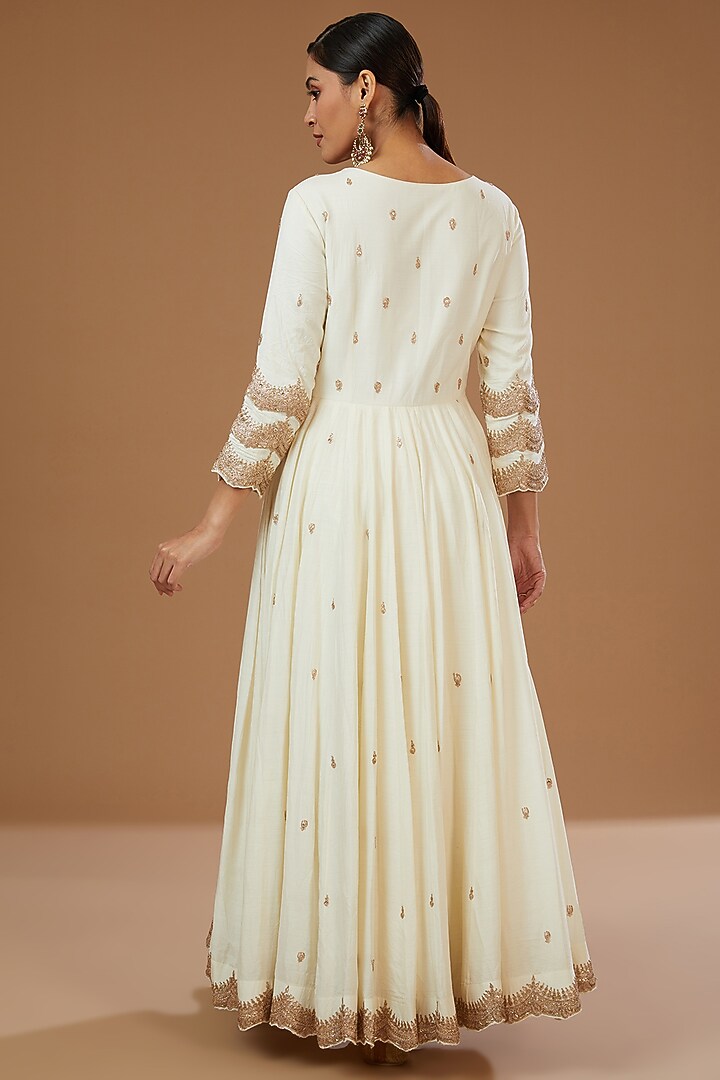 Ivory Moonga Silk Gota Embroidered Bridal Anarkali Set by Faabiiana at Pernia's Pop Up Shop