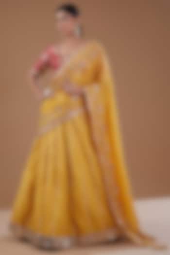 Mustard Yellow Cotton Gota Embroidered Bridal Lehenga Set by Faabiiana at Pernia's Pop Up Shop