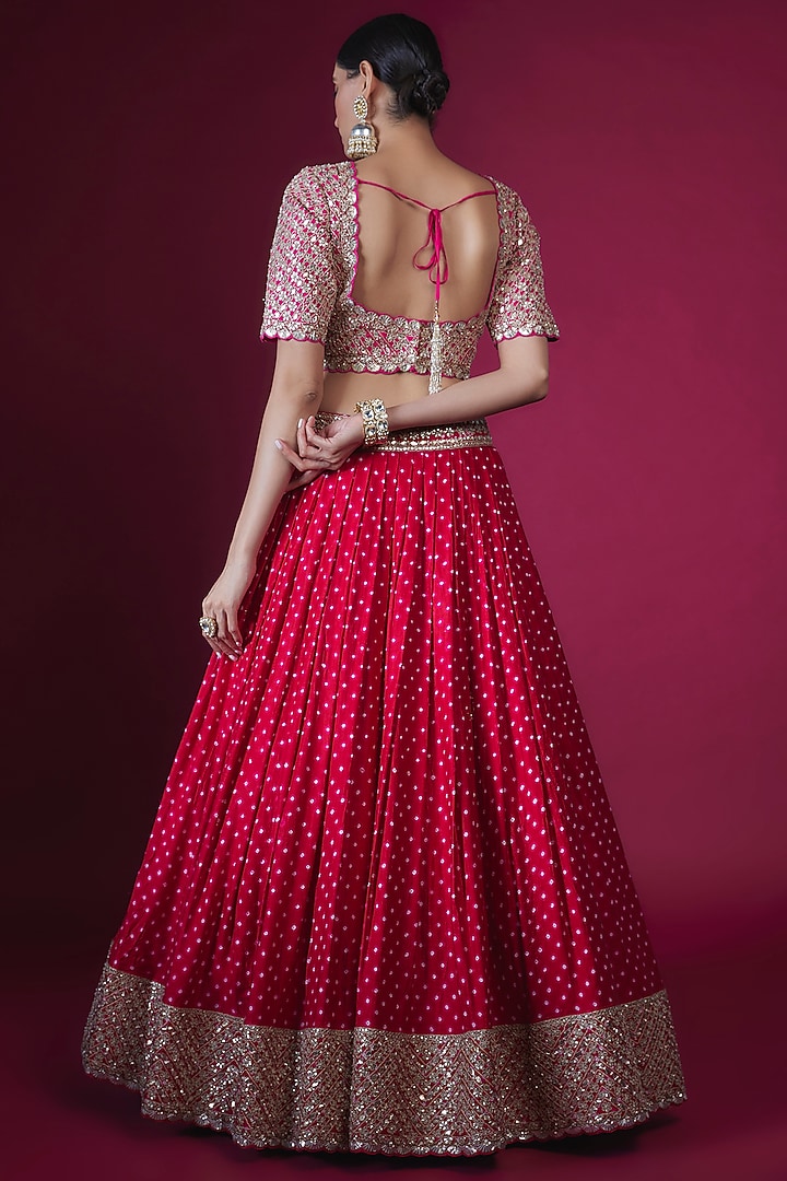 Red Bandhani Gota Embroidered Bridal Lehenga Set by Faabiiana at Pernia's Pop Up Shop