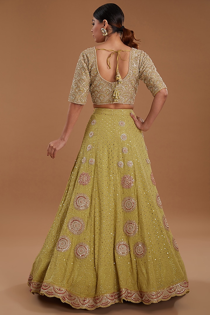 Mehendi Green Chikankari Bridal Lehenga Set by Faabiiana at Pernia's Pop Up Shop