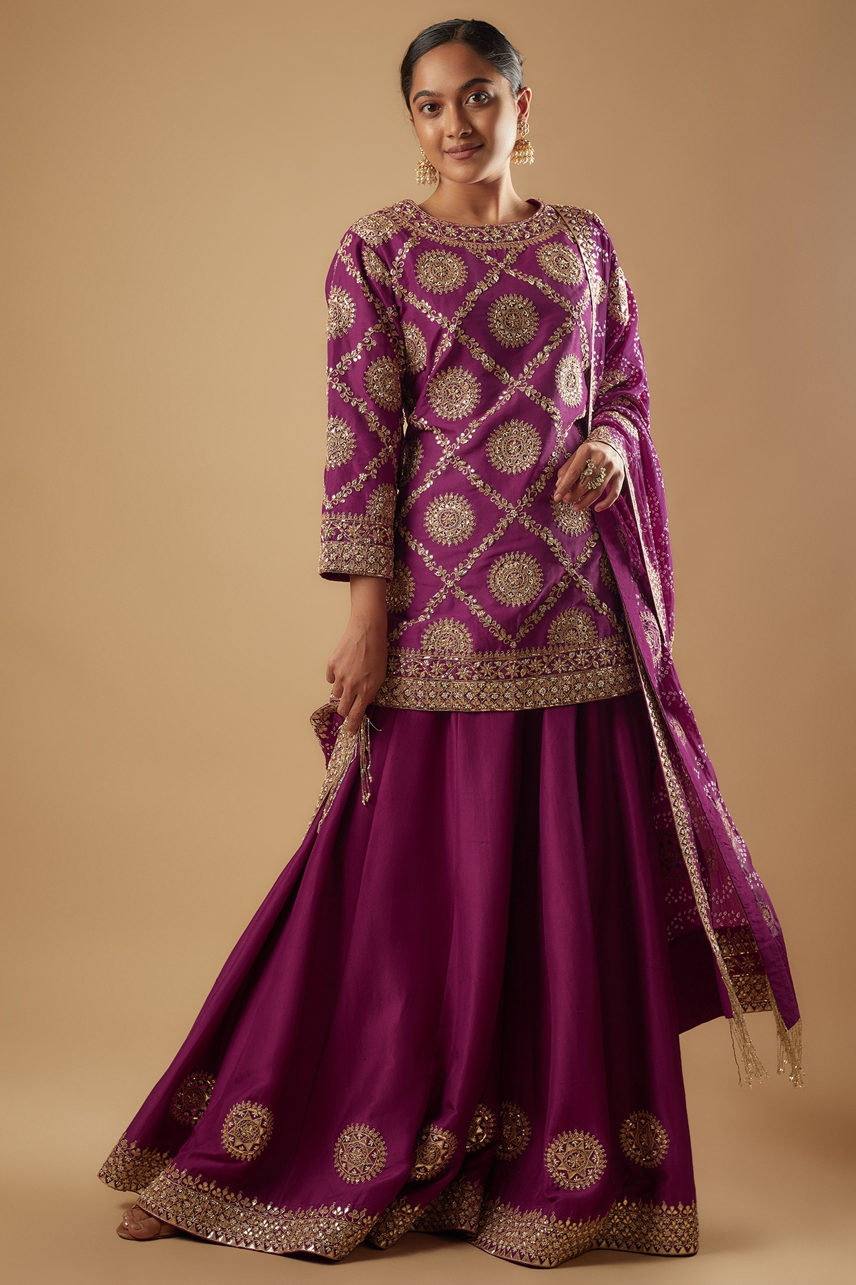 women Luxe’  Plum Flared Sharara Set