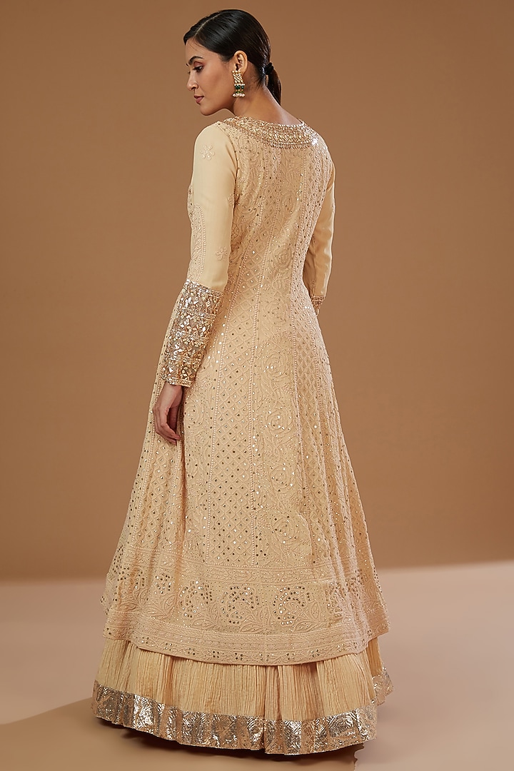 Beige Chikankari Bridal Anarkali Set by Faabiiana at Pernia's Pop Up Shop