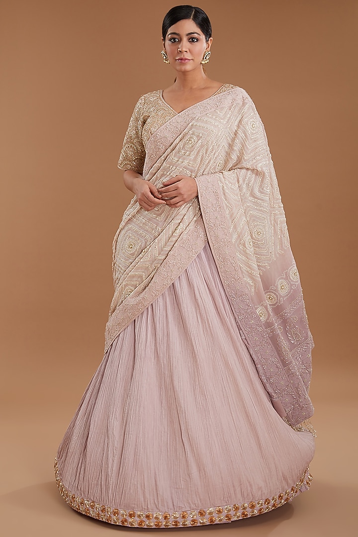 Lilac Cotton Crushed Bridal Lehenga Set by Faabiiana at Pernia's Pop Up Shop