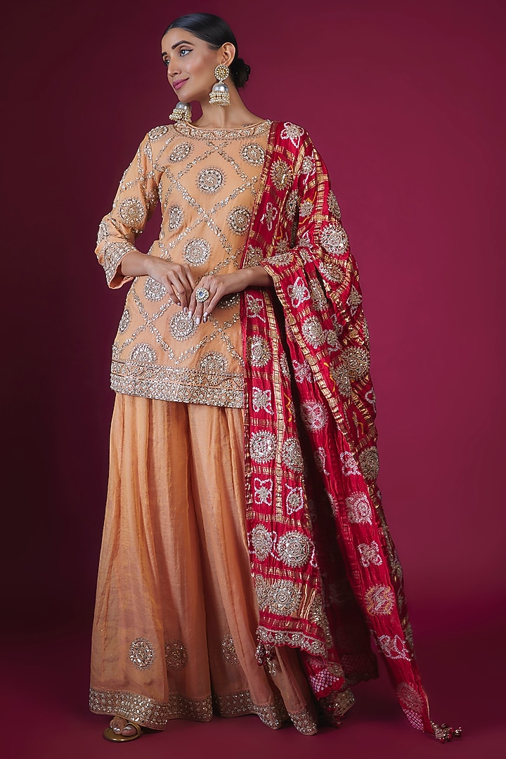 Peach Silk Bridal Sharara Set by Faabiiana at Pernia's Pop Up Shop