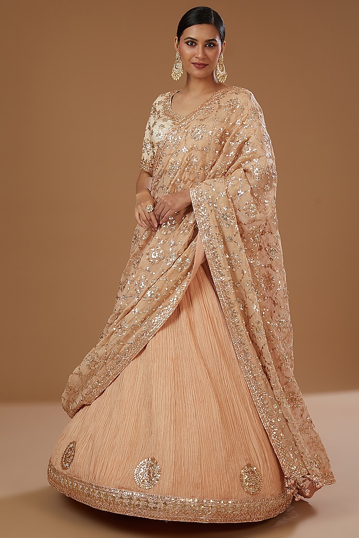 Peach Cotton Bridal Lehenga Set by Faabiiana at Pernia's Pop Up Shop