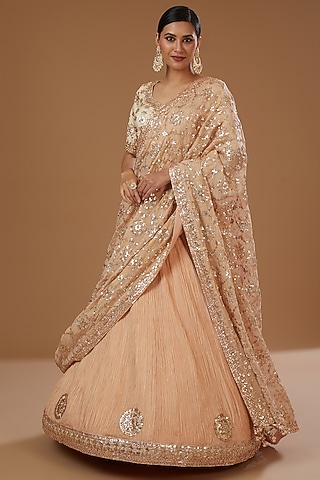Peach Cotton Lehenga Set by Faabiiana