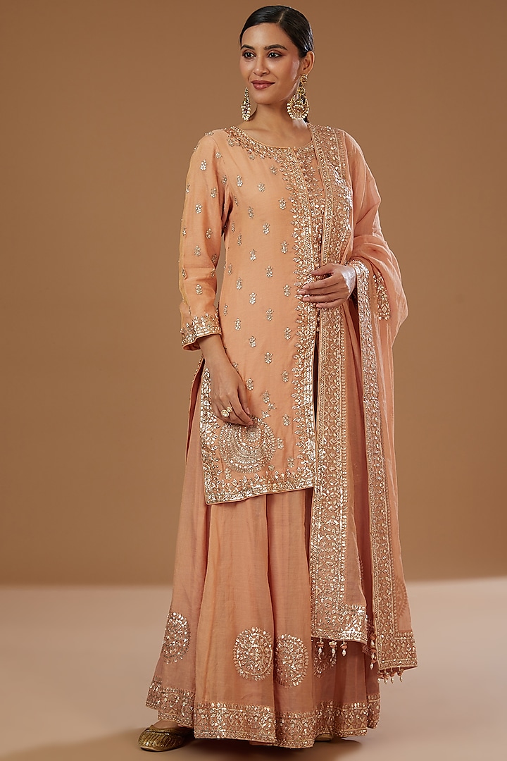 Peach Silk Sharara Set by Faabiiana at Pernia's Pop Up Shop