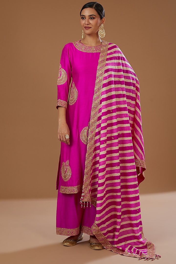 Hot Pink Munga Silk Kurta Set by Faabiiana at Pernia's Pop Up Shop