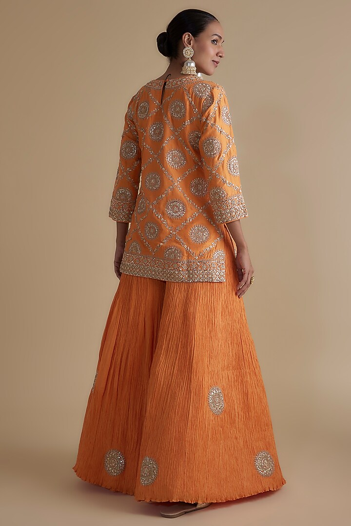 Orange Silk Gota Patti Work Crushed Bridal Sharara Set by Faabiiana at Pernia's Pop Up Shop