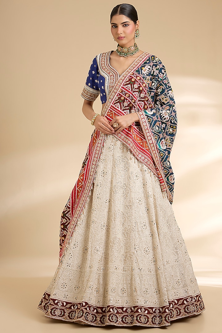 Ivory Georgette Chikankari Embroidered Bridal Lehenga Set by Faabiiana at Pernia's Pop Up Shop
