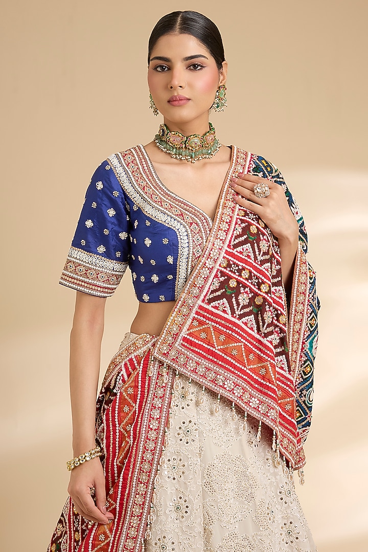 Ivory Georgette Chikankari Embroidered Bridal Lehenga Set by Faabiiana at Pernia's Pop Up Shop