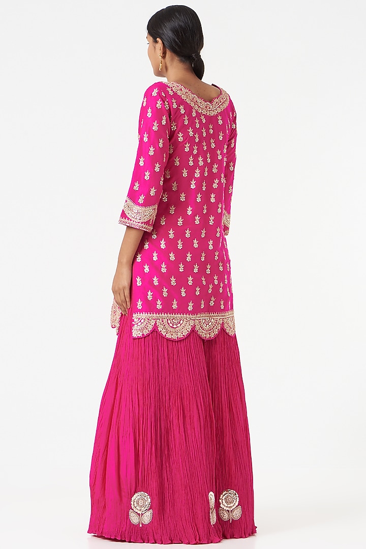 Fuchsia Crushed Cotton Bridal Sharara Set by Faabiiana at Pernia's Pop Up Shop