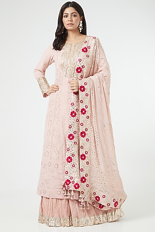 Blush Pink Chikankari Anarkali Set by Faabiiana