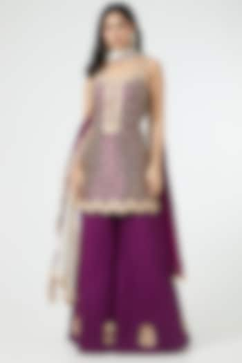 Purple Crushed Cotton Sharara Set by Faabiiana at Pernia's Pop Up Shop