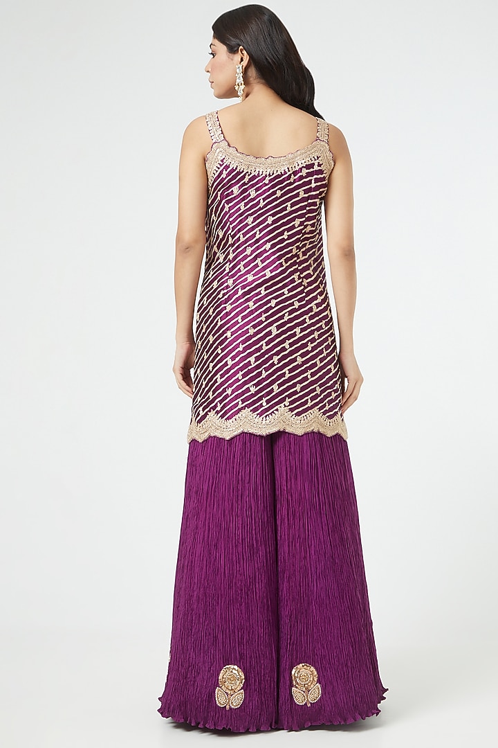 Purple Crushed Cotton Bridal Sharara Set by Faabiiana at Pernia's Pop Up Shop
