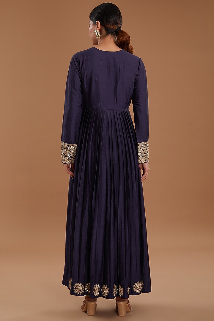 Navy Blue Silk Bridal Anarkali Set by Faabiiana at Pernia's Pop Up Shop