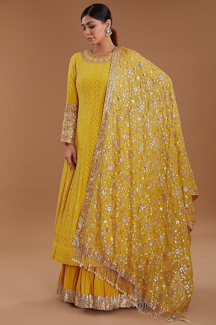 Yellow Chikankari Anarkali Set by Faabiiana at Pernia's Pop Up Shop