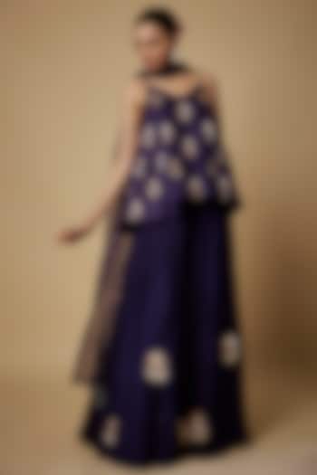 Navy Blue Silk Bridal Sharara Set by Faabiiana at Pernia's Pop Up Shop