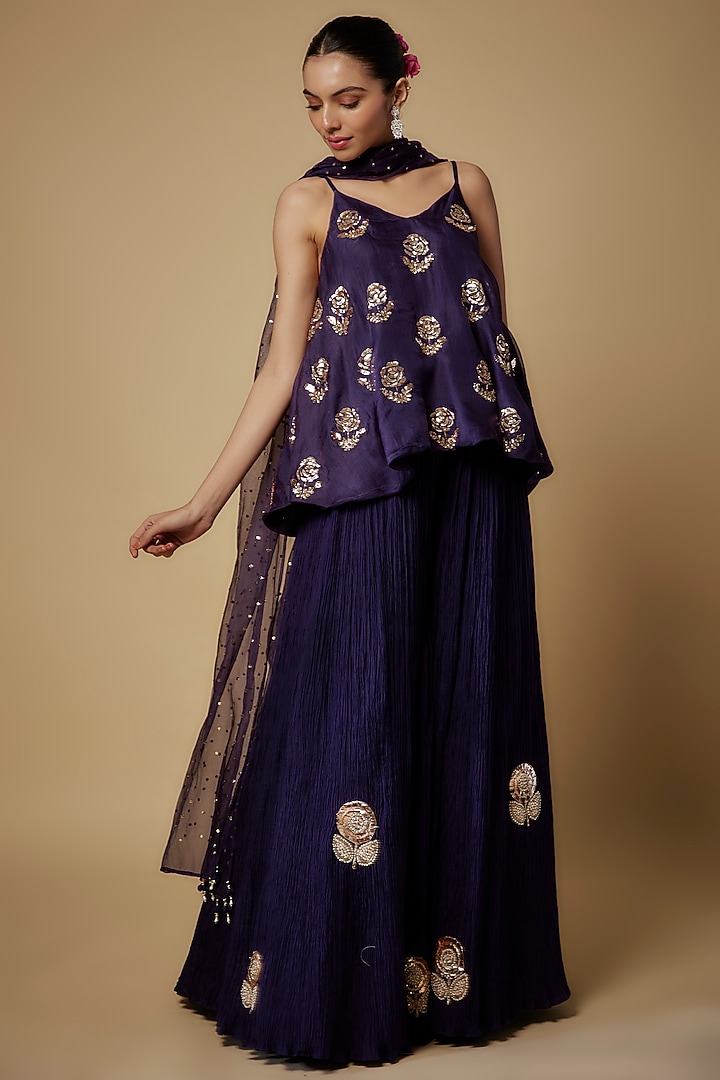 Navy Blue Silk Bridal Sharara Set by Faabiiana at Pernia's Pop Up Shop