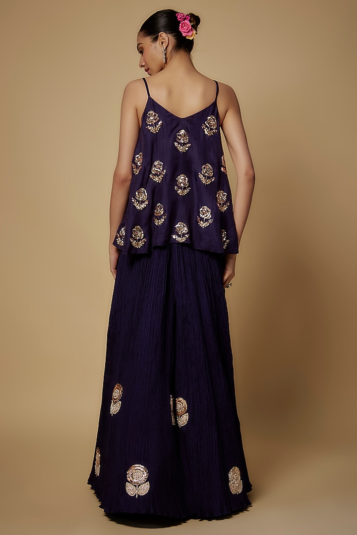 Navy Blue Silk Bridal Sharara Set by Faabiiana at Pernia's Pop Up Shop