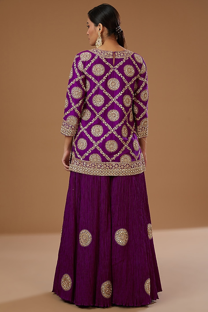 Purple Silk Crushed Bridal Sharara Set by Faabiiana at Pernia's Pop Up Shop