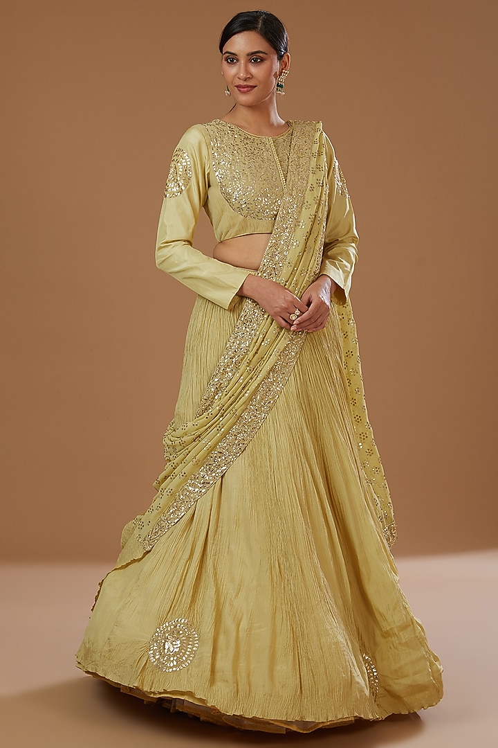 Pista Green Silk Bridal Lehenga Set by Faabiiana at Pernia's Pop Up Shop