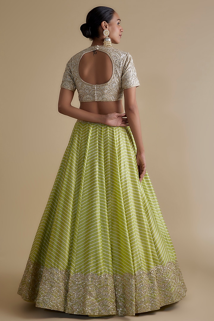 Ivory & Green Silk Shaded Bridal Lehenga Set by Faabiiana at Pernia's Pop Up Shop