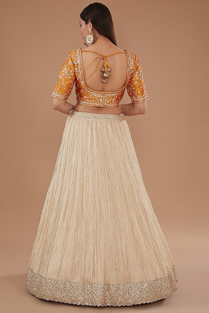 Ivory Crushed Silk Bridal Lehenga Set by Faabiiana at Pernia's Pop Up Shop