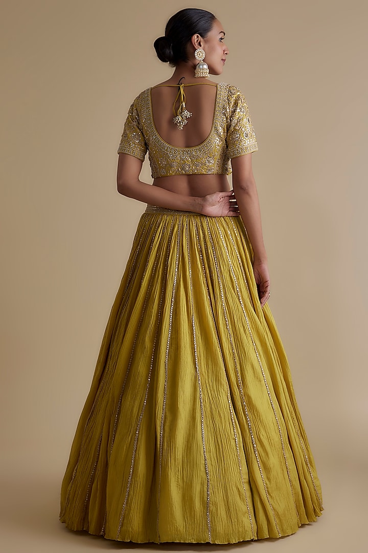 Green Cotton Crushed Bridal Lehenga Set by Faabiiana at Pernia's Pop Up Shop