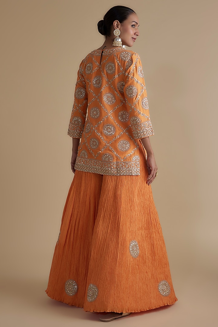 Orange Silk Crushed Bridal Sharara Set by Faabiiana at Pernia's Pop Up Shop