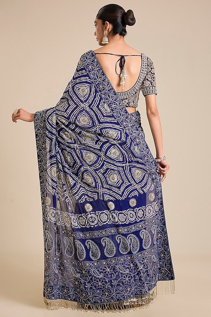 Blue & White Cotton Reception Lehenga Saree Set by Faabiiana at Pernia's Pop Up Shop