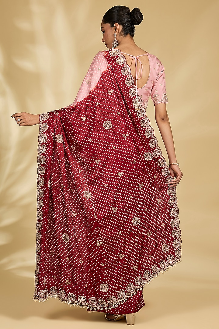 Onion Pink & Red Gajji Silk Bridal Saree Set by Faabiiana at Pernia's Pop Up Shop