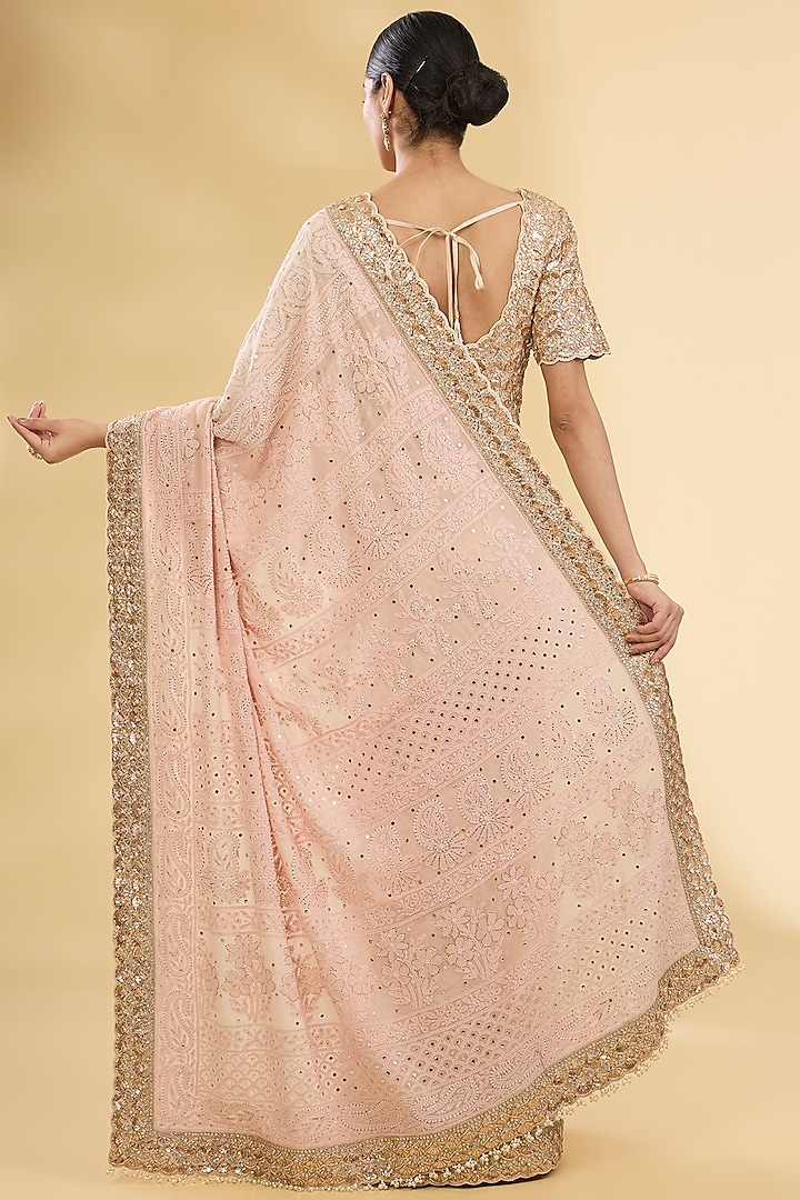 Pink Ombre Chikankari Bridal Saree Set by Faabiiana at Pernia's Pop Up Shop