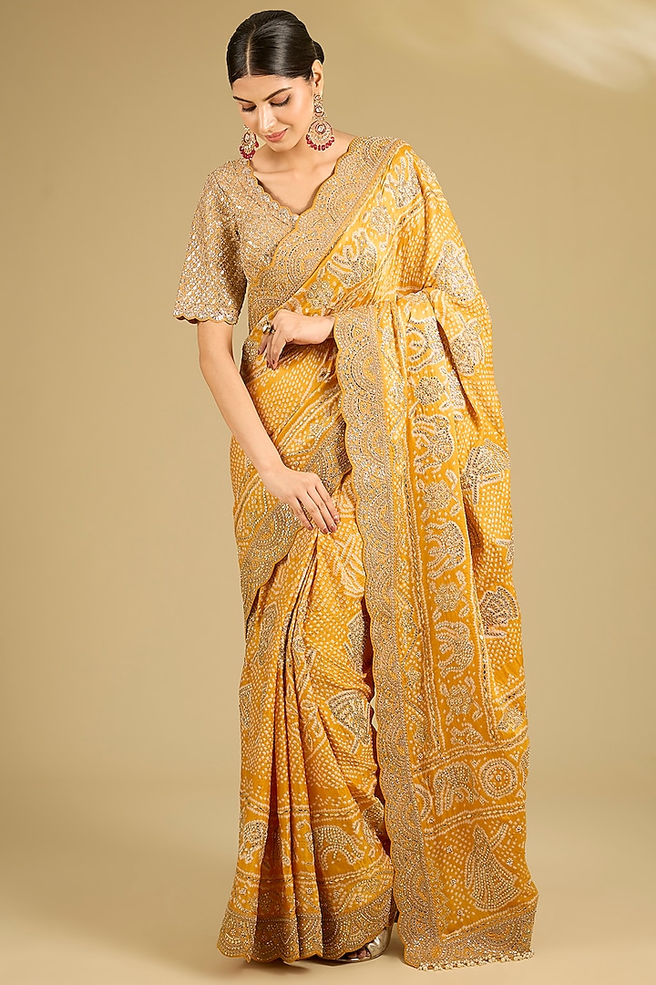 Mustard Gajji Silk Bridal Saree Set by Faabiiana at Pernia's Pop Up Shop