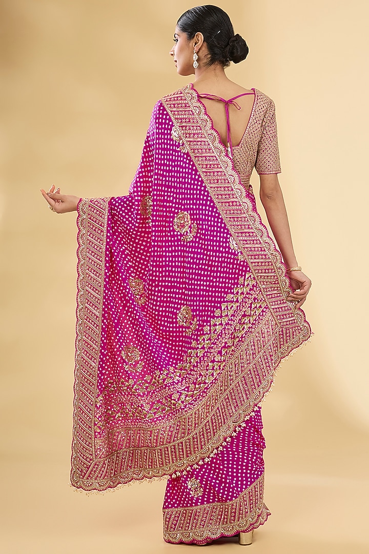 Pink Bandhani Bridal Saree Set by Faabiiana at Pernia's Pop Up Shop