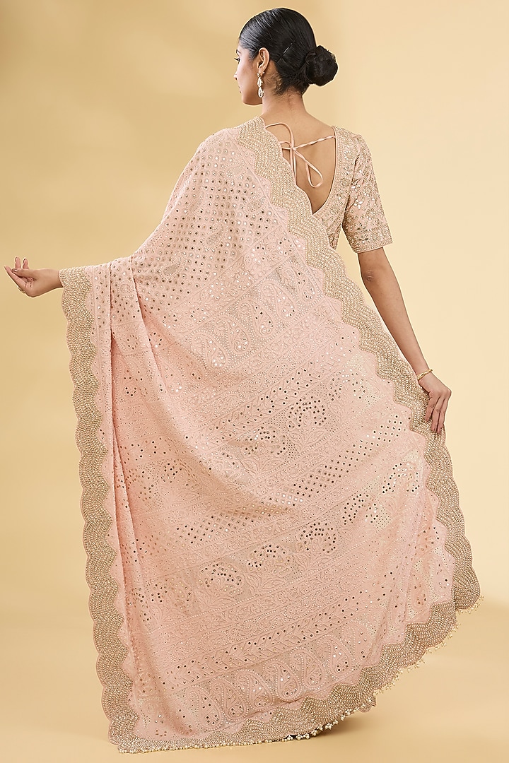 Powder Pink Chikankari Bridal Saree Set by Faabiiana at Pernia's Pop Up Shop