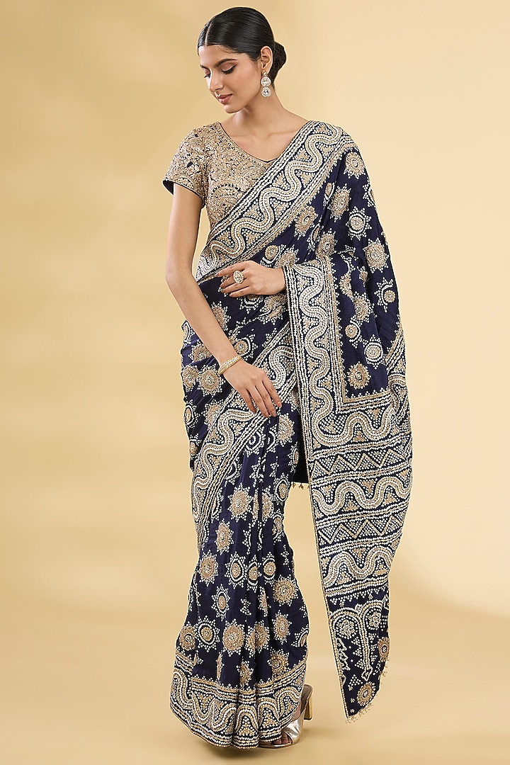 Blue Gajji Silk Saree Set by Faabiiana at Pernia's Pop Up Shop