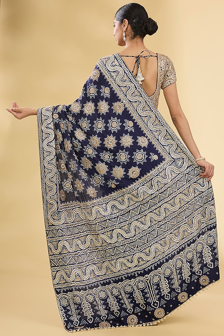 Blue Gajji Silk Bridal Saree Set by Faabiiana at Pernia's Pop Up Shop