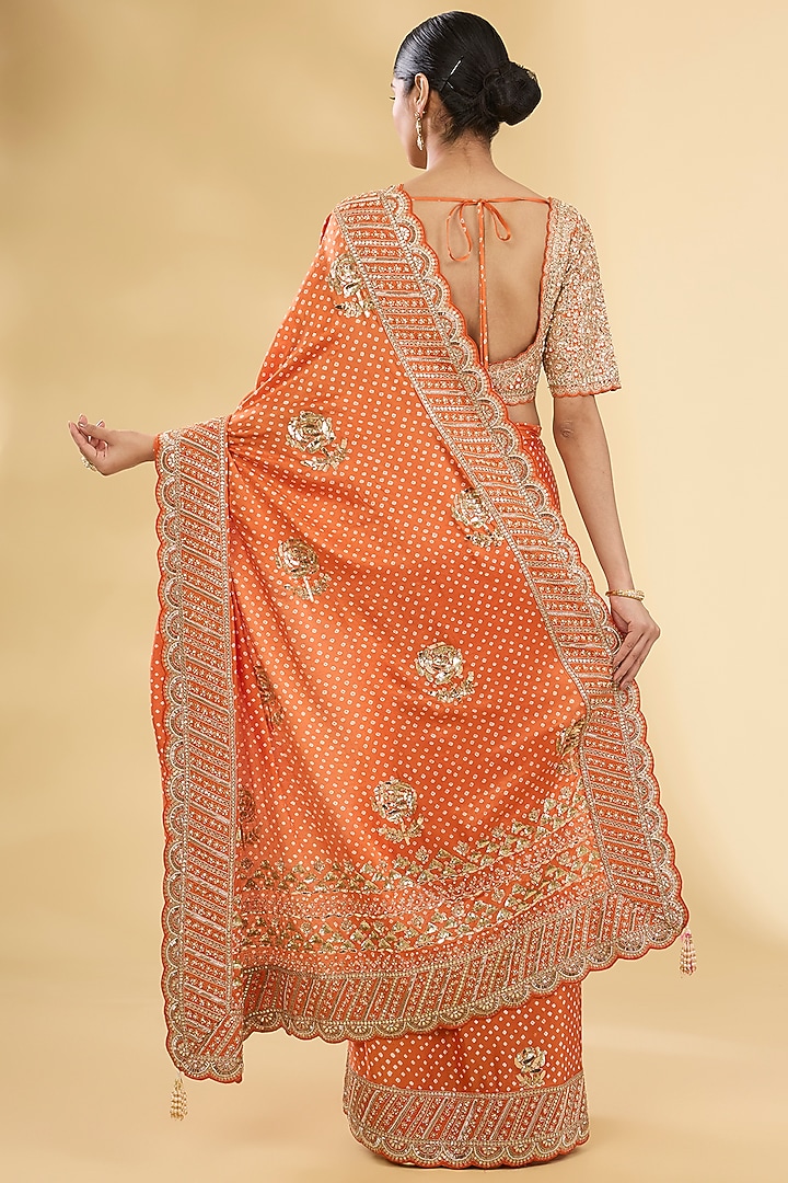 Orange Bandhani Bridal Saree Set by Faabiiana at Pernia's Pop Up Shop